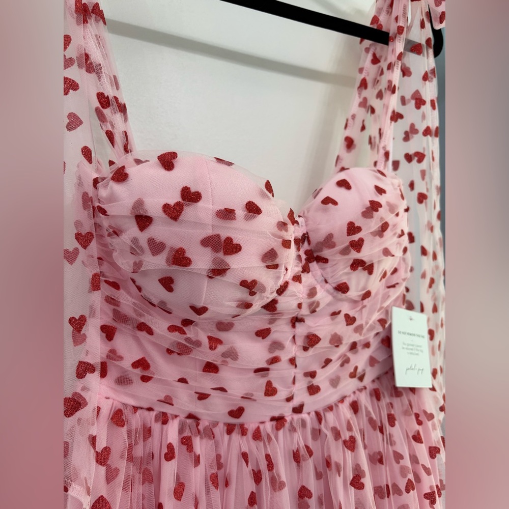 Petal & Pup Floret Pink Tulle Red Hearts Midi Dress Tie Straps NWT Valentines S - Picture 6 of 15